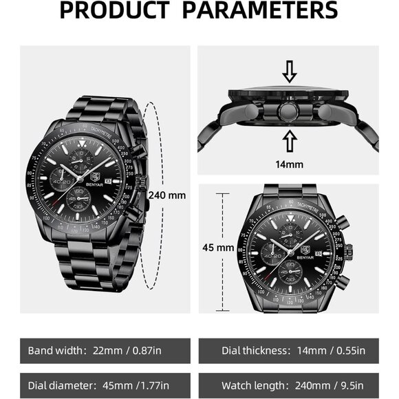 ⚡Watches for Men Analog Quartz Chronograph 30M Waterproof Sport Casual Fashion - Picture 6 of 9